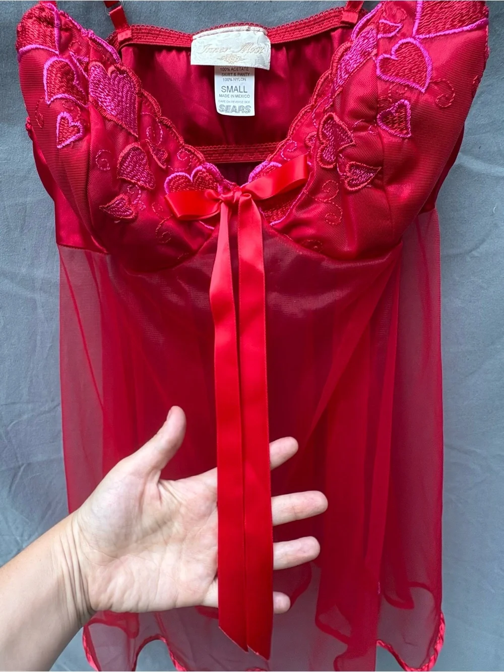 Vintage Lingerie Babydoll Top with Heart Embroidery Inner Most by Sears